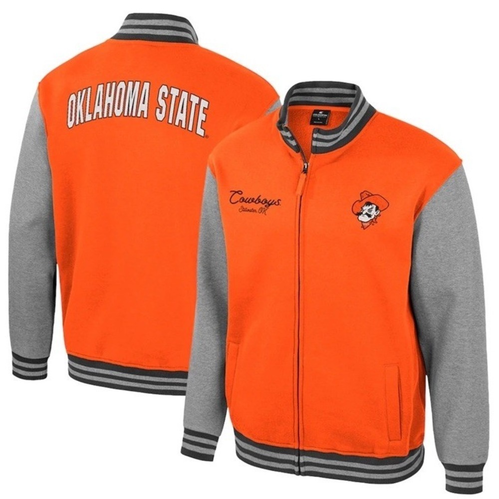 NWT Men's 2XL Colosseum Orange Oklahoma State Cowboys Full-Zip Varsity Jacket
